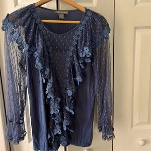 Kate & Mallory blue Ruffled Lace Top Size Medium